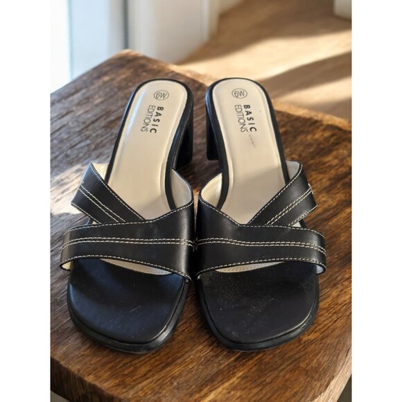 Basic Editions Women's Size 6W Black Sandals Block Heel - Picture 4 of 7